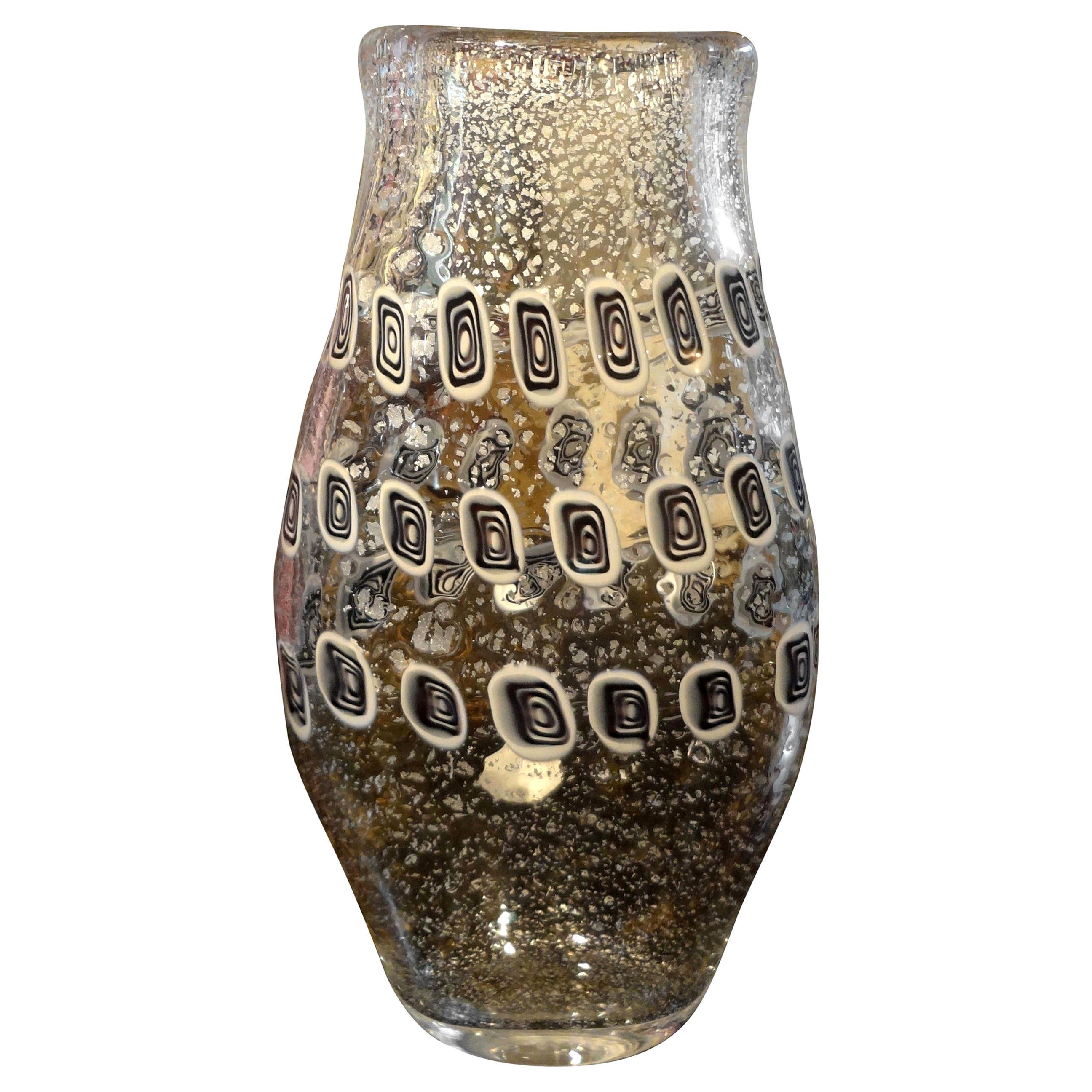 Midcentury Black and White Murano Glass Vase by Formentello