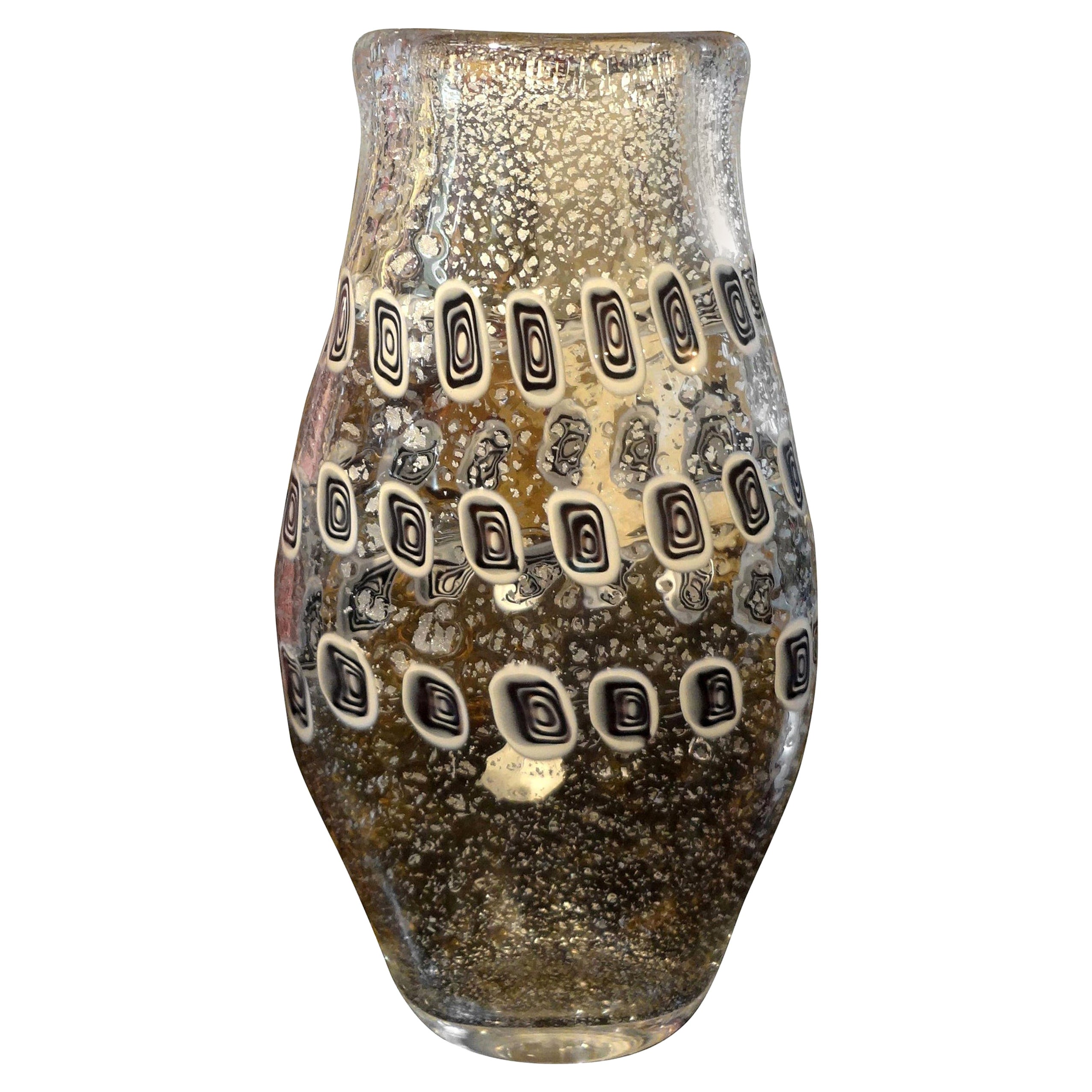 Midcentury Black and White Murano Glass Vase by Formentello