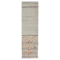 Vintage Turkish Kilim Runner with a Stripe and Modern Design on One End