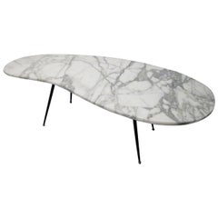 Italian, Kidney Shaped Marble-Top and Iron Coffee Table Style Gio Ponti