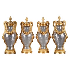 Rare Set of Four Crystal Baluster-Shaped Vases by Baccarat and H. Vian