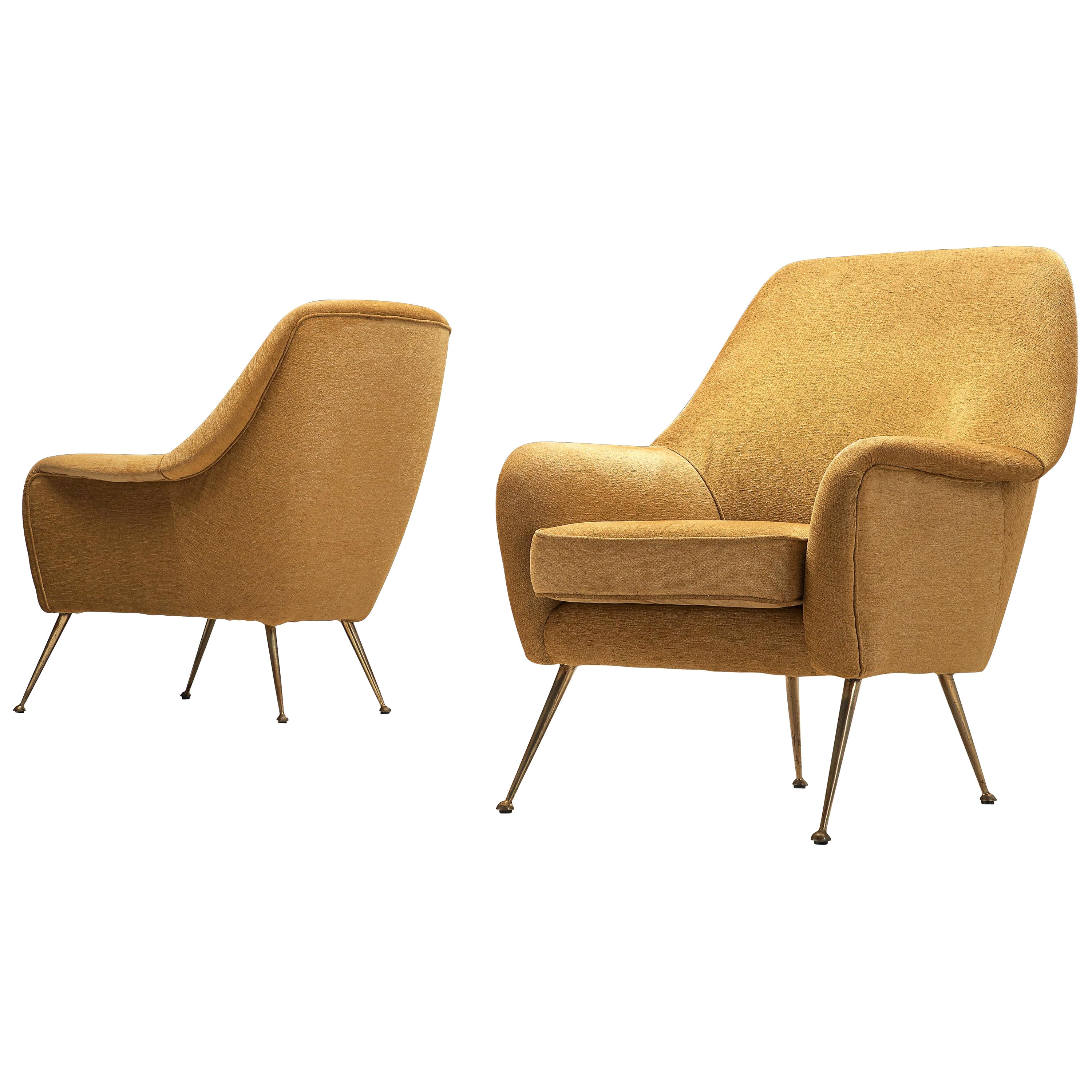 Italian Lounge Chairs in Yellow Upholstery