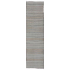 Vintage Turkish Kilim Runner with a Stripe and Modern Design in Neutral Tones