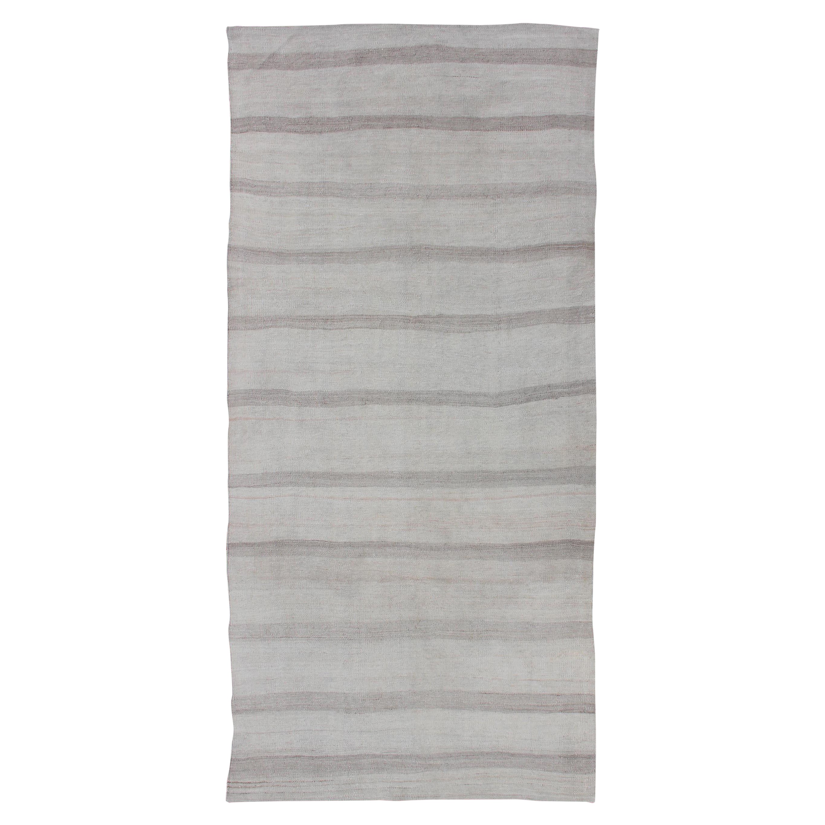 Vintage Turkish Kilim Runner with Stripes in Light Taupe and Gray Tones