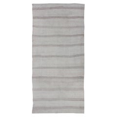 Vintage Turkish Kilim Runner with Stripes in Light Taupe and Gray Tones