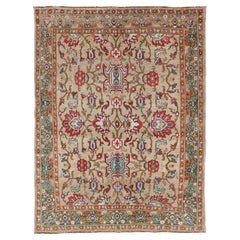 Vibrant and Unique All-Over Design Vintage Turkish Oushak Rug in Red and Tan