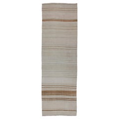 Retro Turkish Kilim Runner with Stripes in Light Brown and Neutral Tones