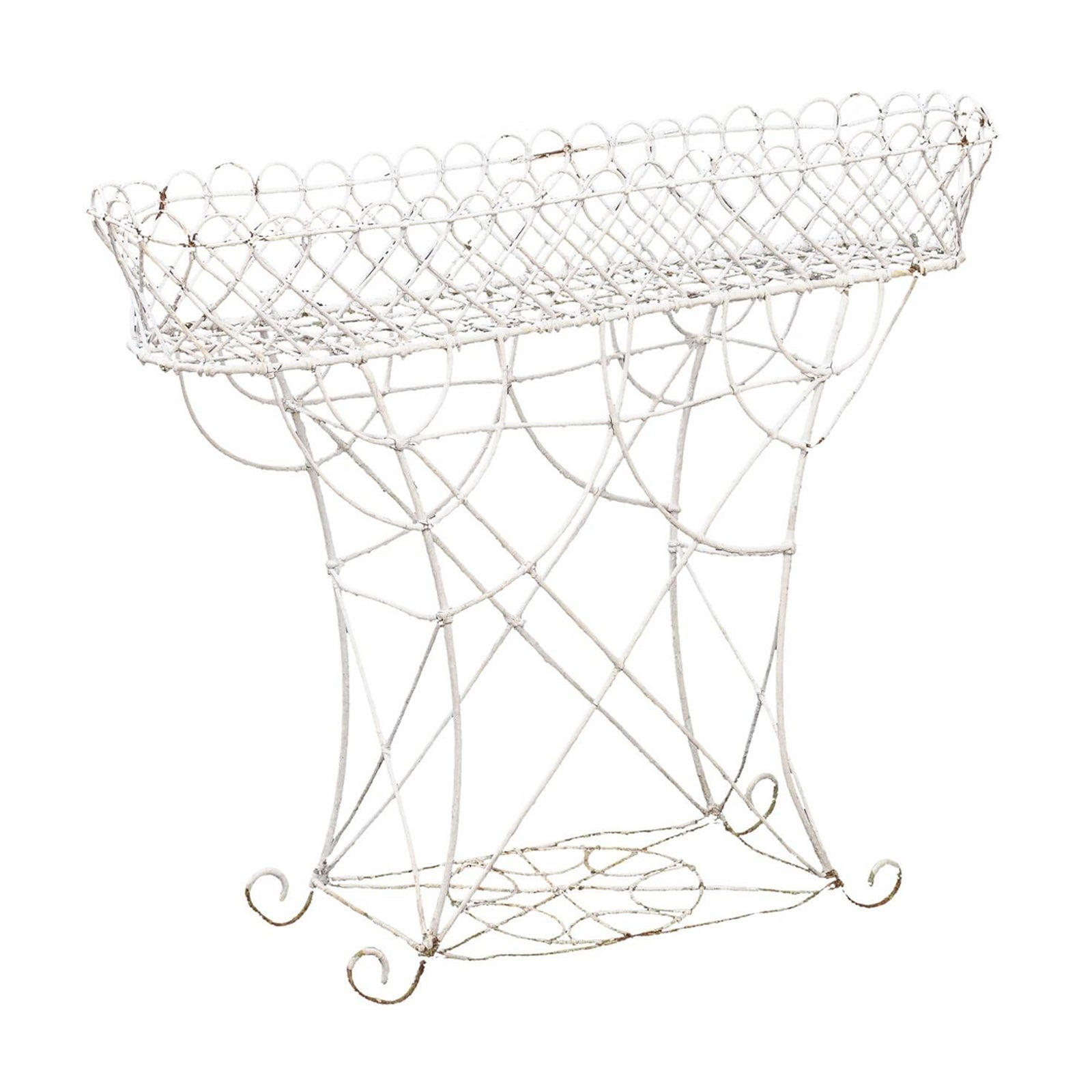 Late 19th Century French White Painted Wire Plant Stand For Sale