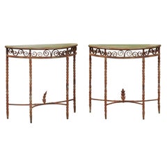 Pair of French Demilune-Form Metal Consoles