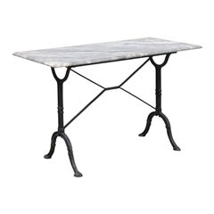 Iron Console Table with X-Stretcher, Hoof Feet, & Grey Marble Top, France 19th C