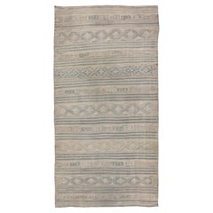 Flat-Weave Kilim with Embroideries in Taupe, Tan, Blue and Gray