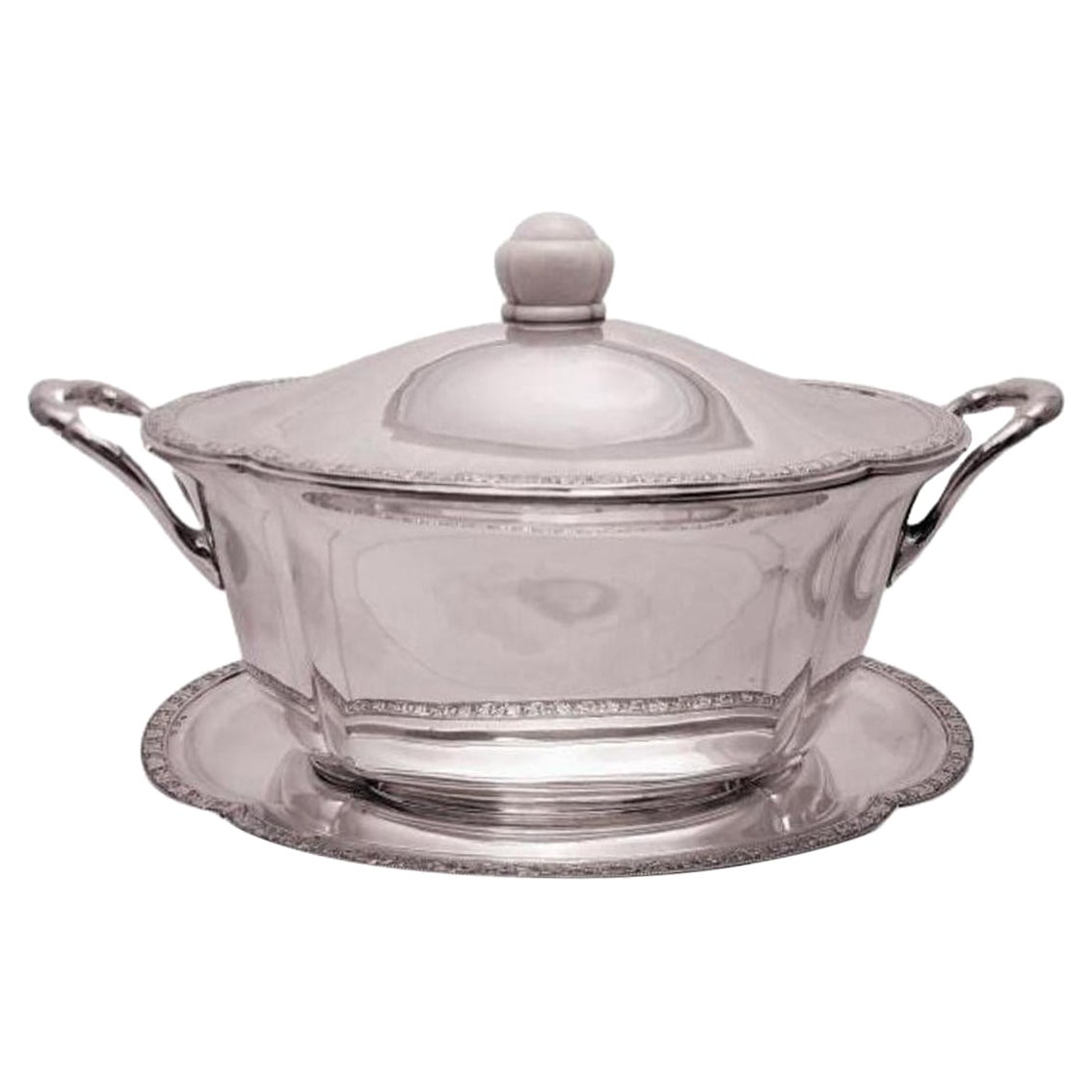 Austrian Continental Silver Tureen Covered Dish with Matching Tray Jugendstil For Sale