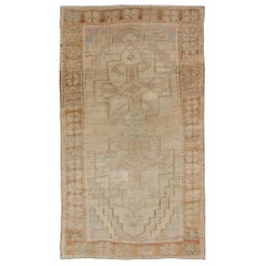 Oushak Retro Rug with Pastel Colors in Tan, Brown, Butter, Peach, Lt. Blue