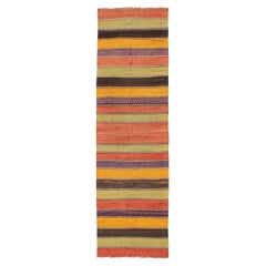 Vintage Kilim Runner with Horizontal Stripes in Orange, Green, Purple, Red, Gold