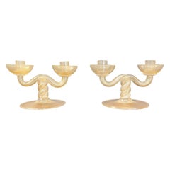 Pareja italiana del siglo XX de portavelas de cristal de Murano de Barovier & Toso