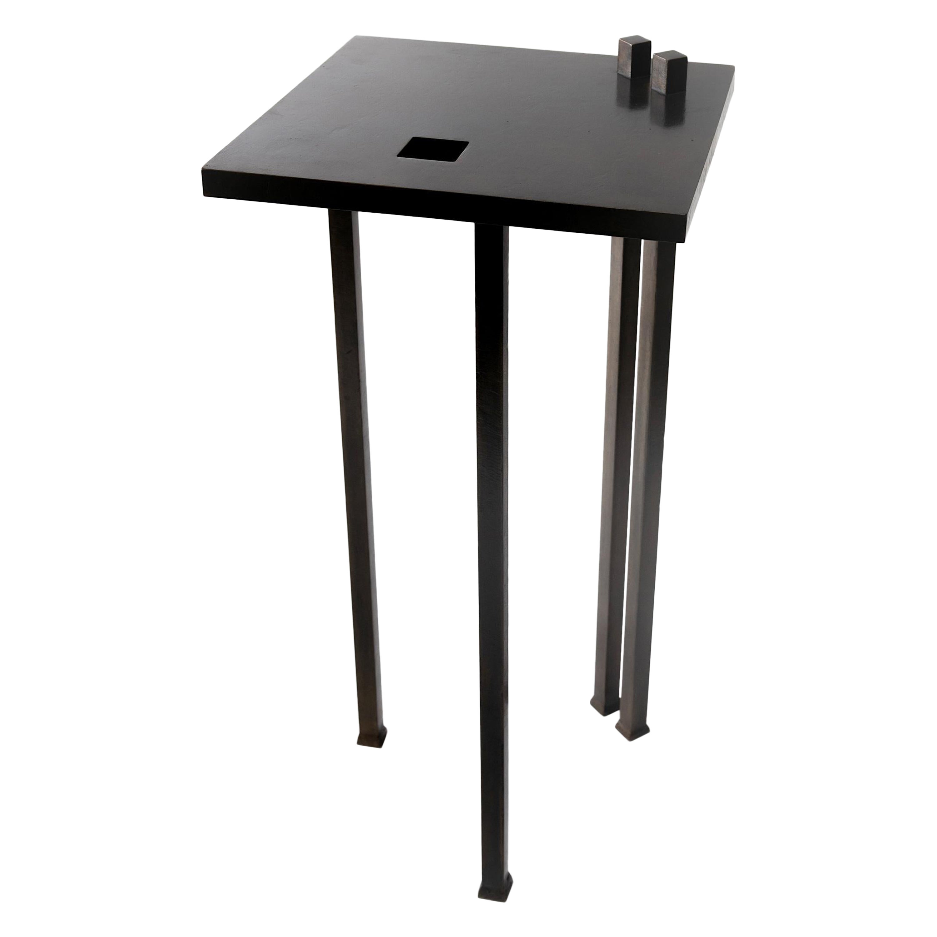 Bronzed Modern/Contemporary Steel Side Table Linear Cutout Protrusion Geometric For Sale