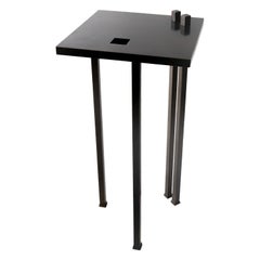 Bronzed Modern/Contemporary Steel Side Table Linear Cutout Protrusion Geometric