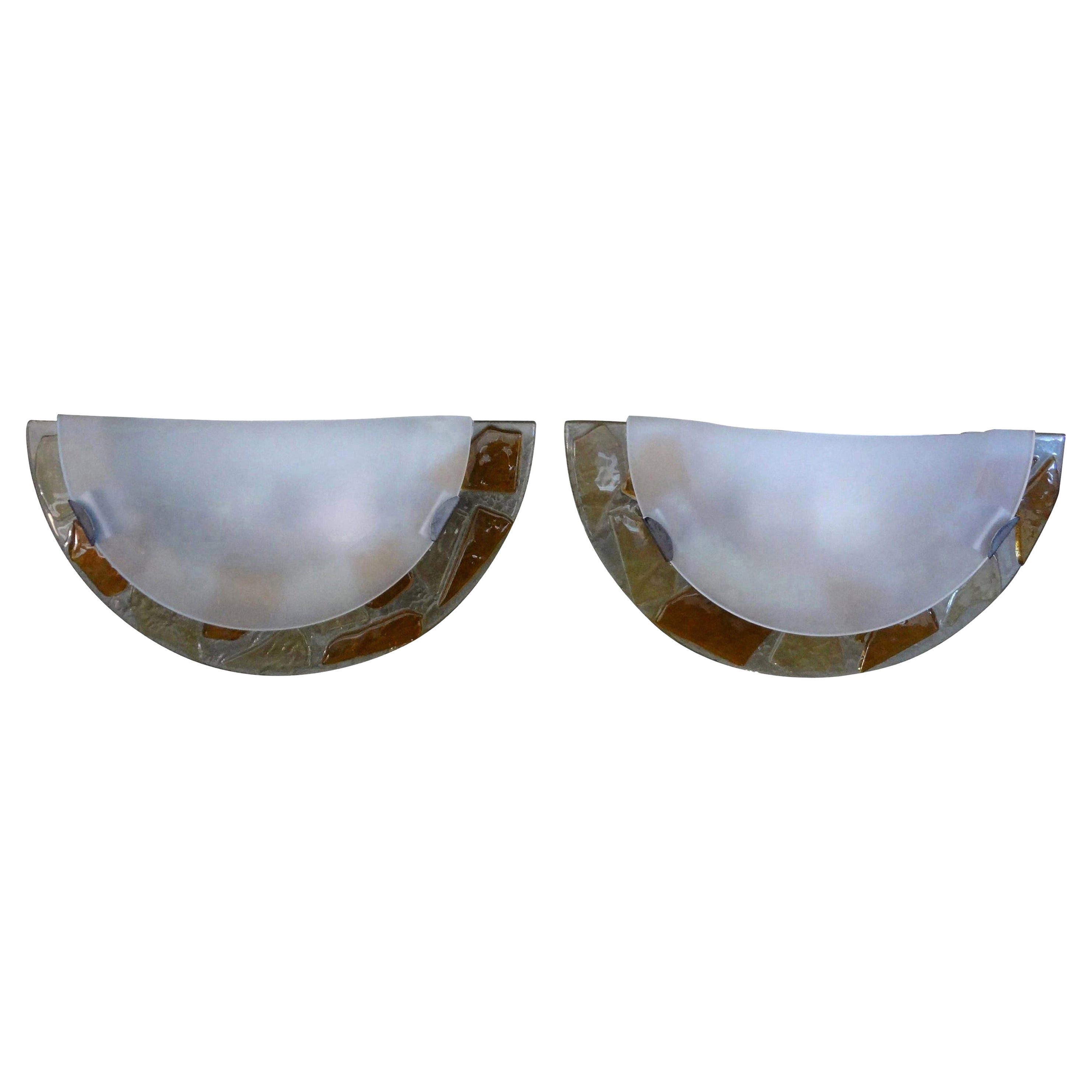 Pair of Vintage Italian Fontana Arte Style Glass Sconces