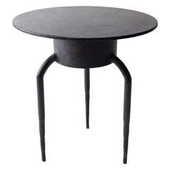 Black Modern/Contemporary Zinc Finish Steel Side Table Round Aged Spiderlegs