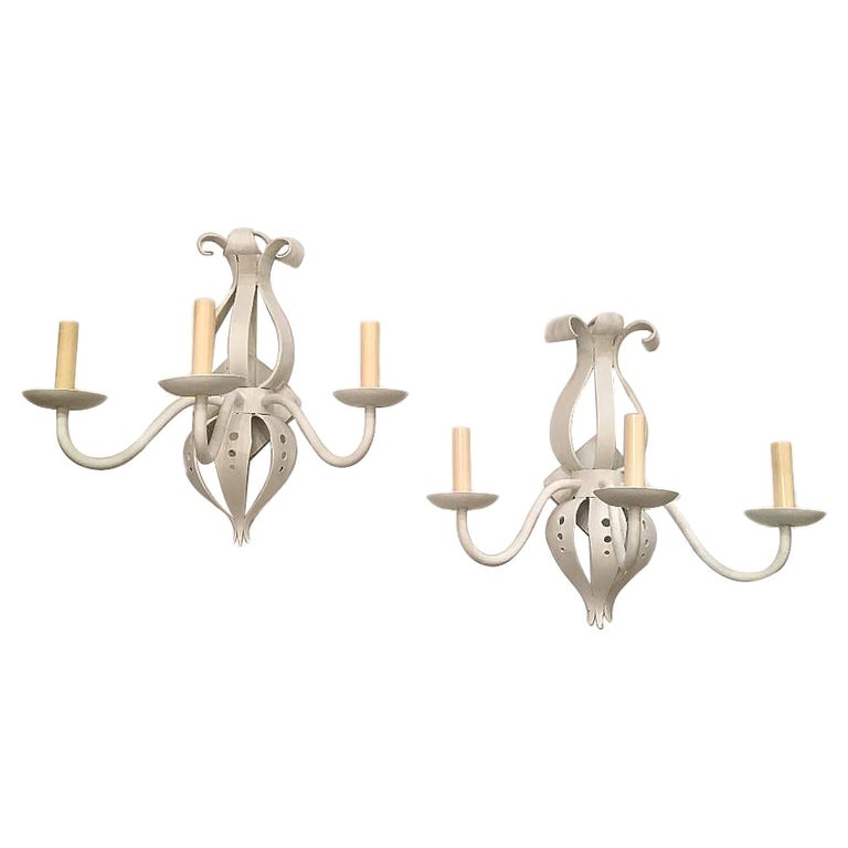 Pair of Large White Plaster Washed Sconces For Sale at 1stDibs
