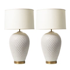 Hegnetslund Table Lamps, Ceramic, White, Textured Relief, Signed