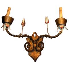 Large Gilt Metal Sconces with Floral Detail