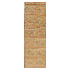 Geometric Stripe Vintage Turkish Kilim Flat-Weave Runner in Earth Tones