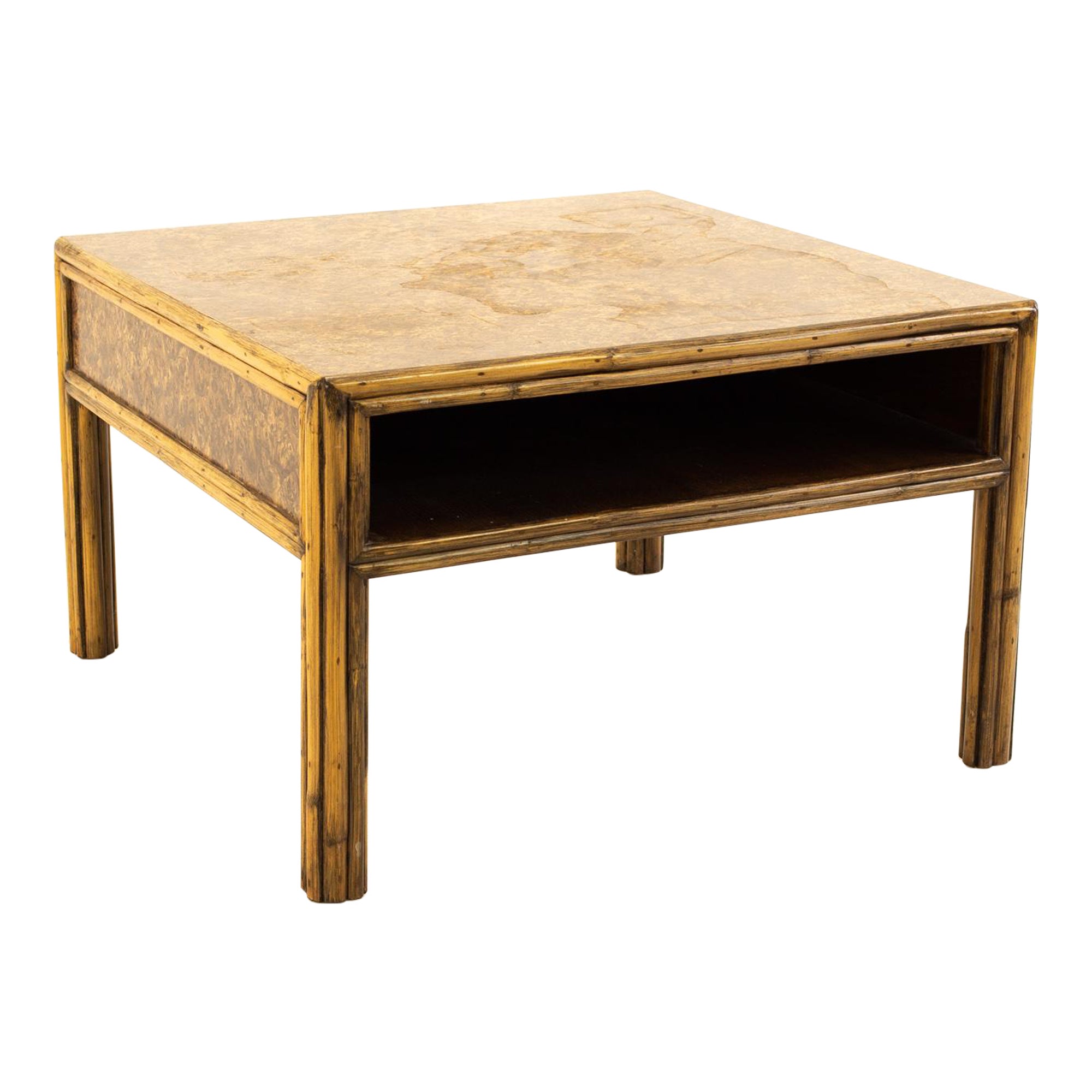 McGuire Mid Century Bamboo & Burled Laminate Side End Table