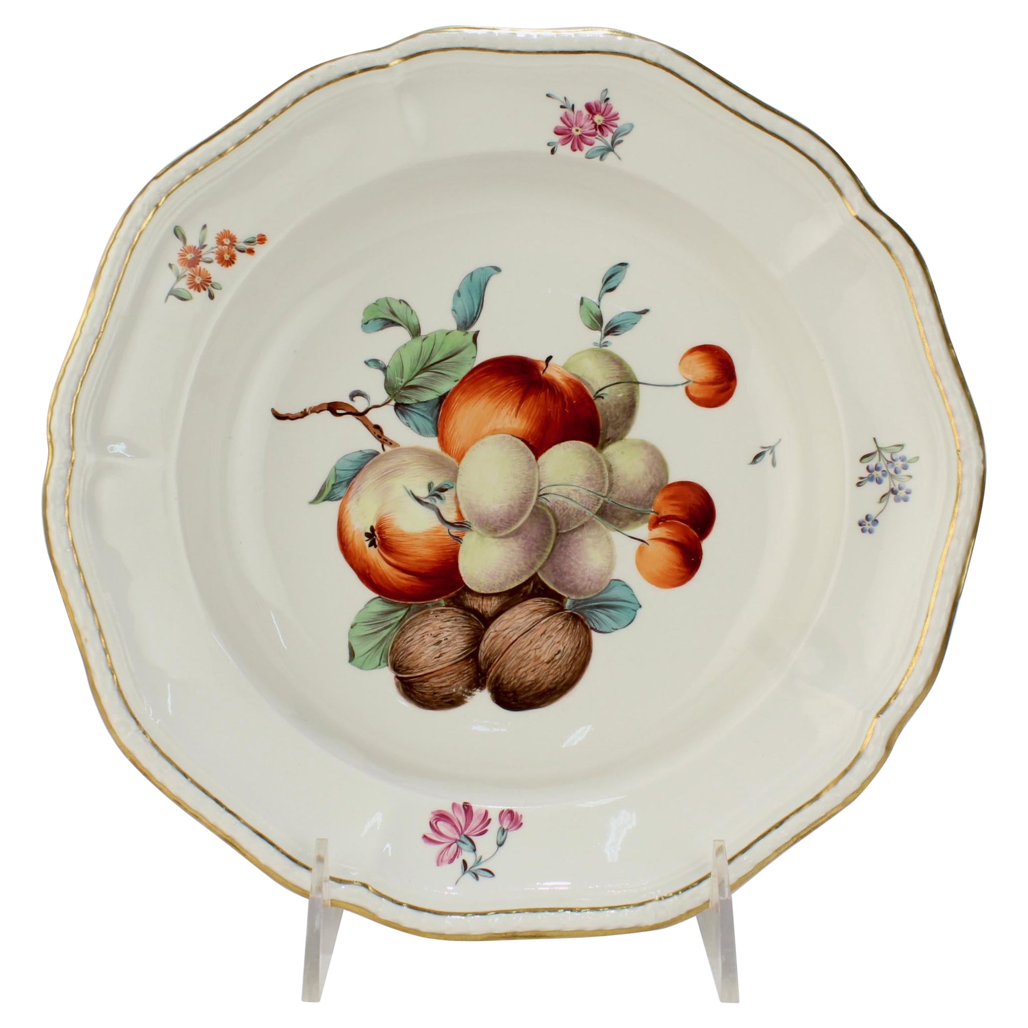 18th Century Frankenthal Porcelain Bowl with Hand Painted Fruit & Nut Decor For Sale