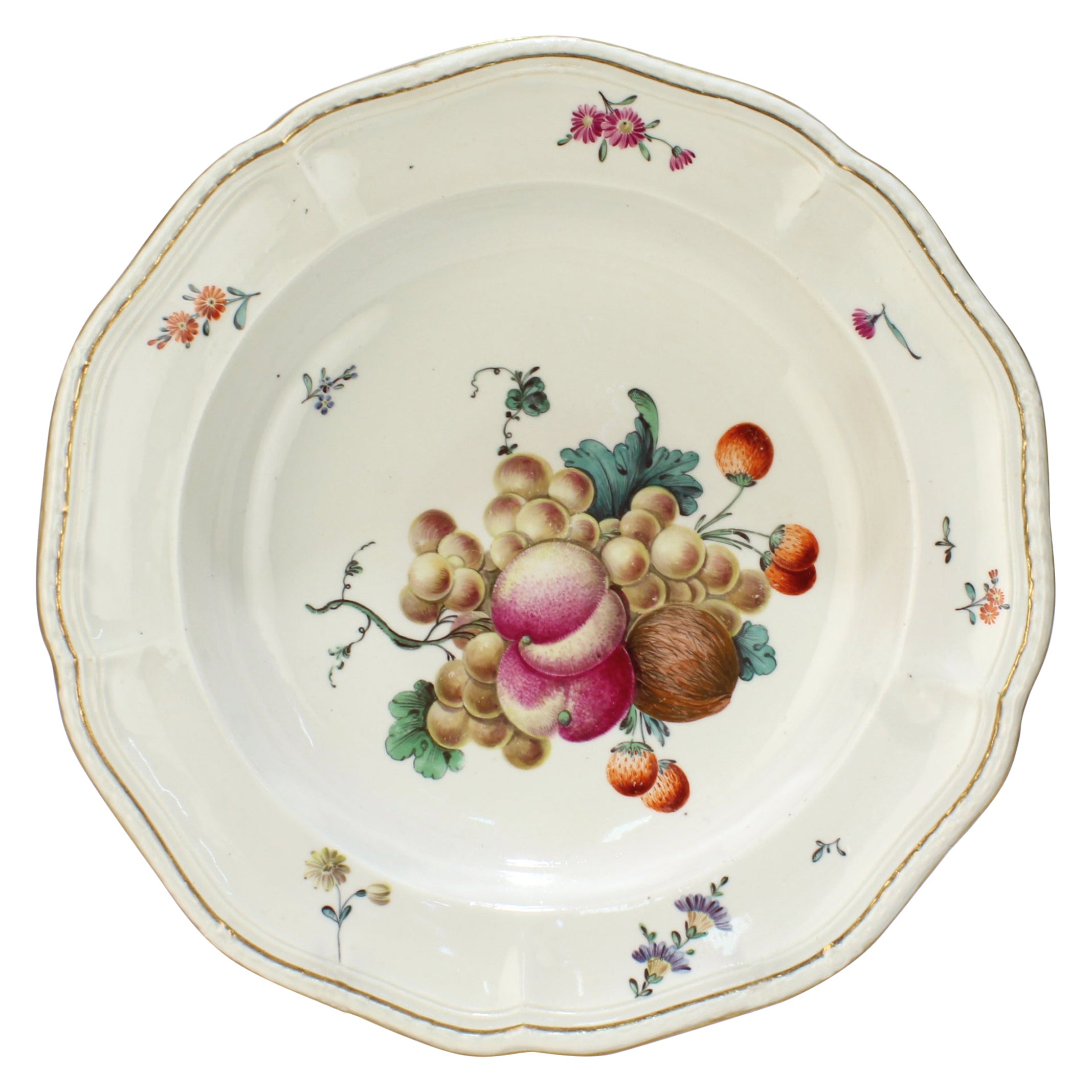 18th Century Frankenthal Porcelain Bowl with Hand Painted Fruit & Nut Decor For Sale