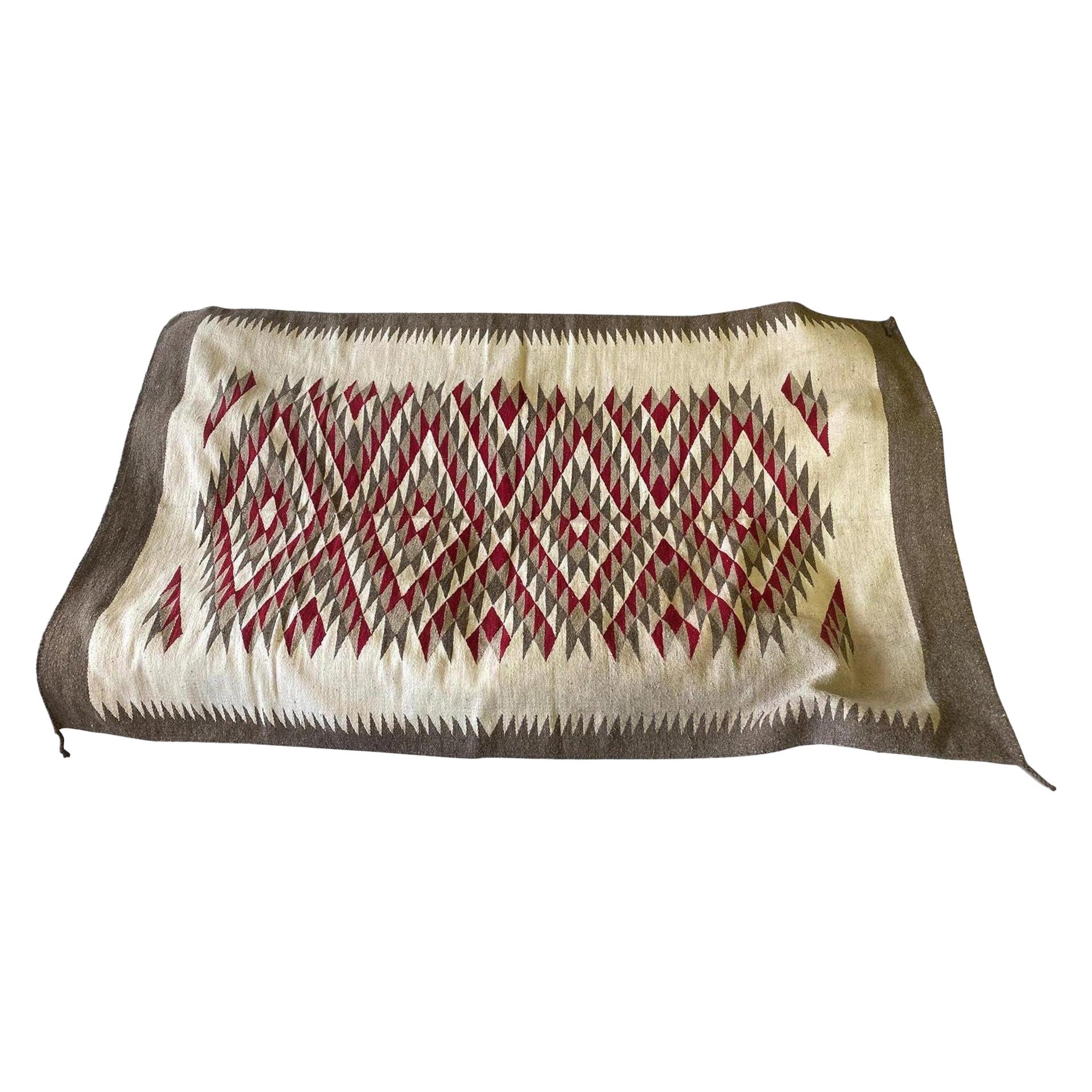 Native American Navajo Large Colorful Hand Woven Geometric Pattern Rug Blanket