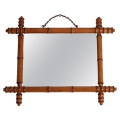 Faux Bamboo Walnut Framed Mirror Made in England 1800’s in Boho Chic Style