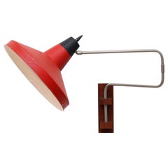 Louis Kalff 'Attributed' Wall Mount Sconce with Red Shade