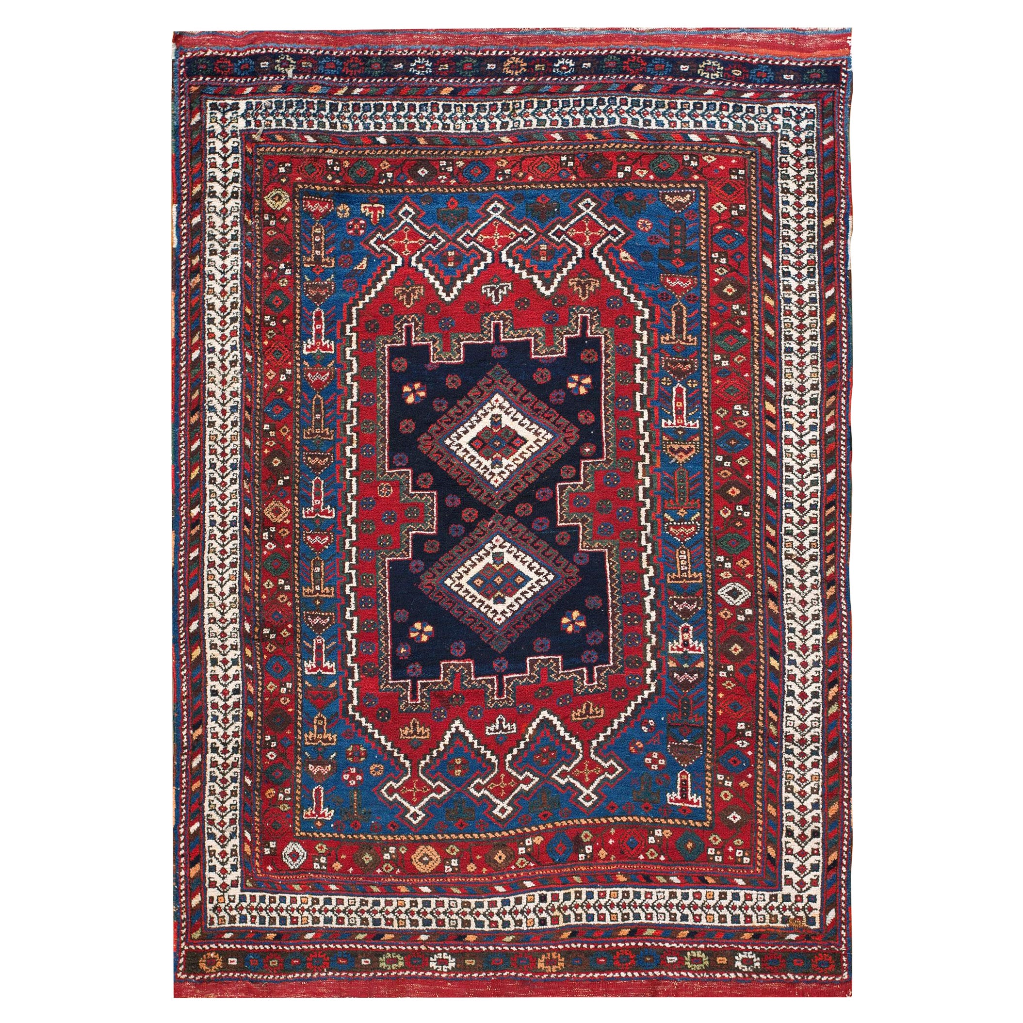 Antique Persian Afshar Rug 4' 2" x 5' 8" For Sale