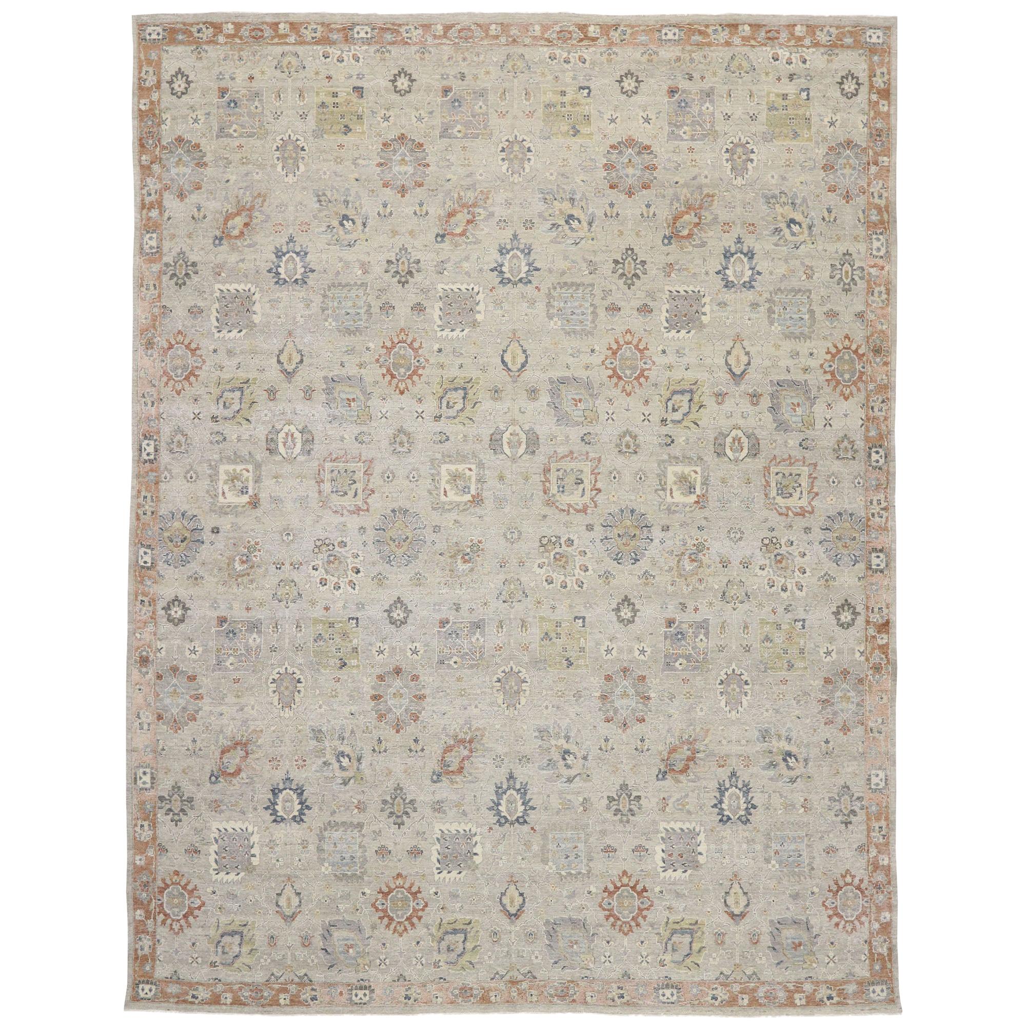 Distressed New Contemporary Oushak Style Rug with Rustic Modern Design