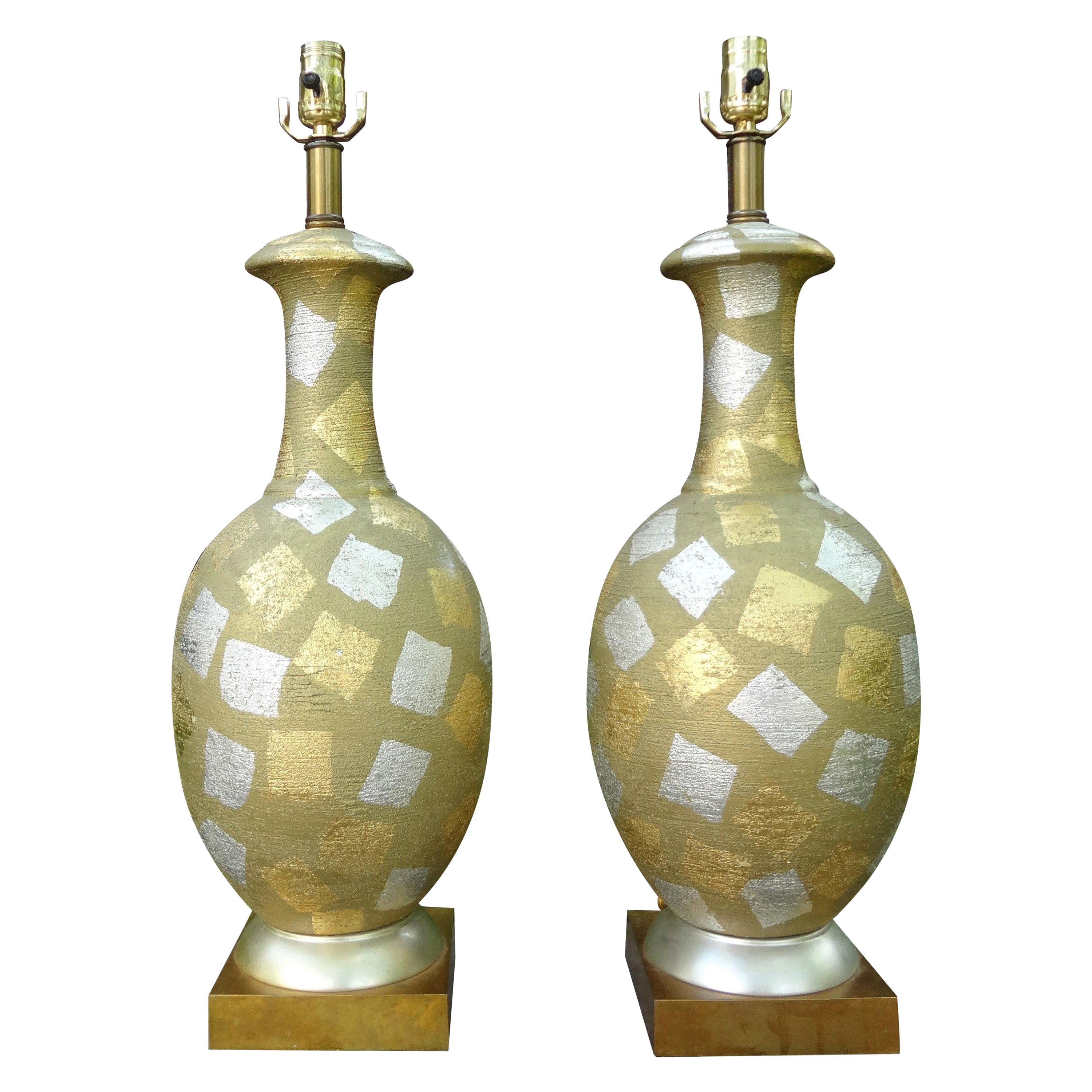 Pair of Hollywood Regency Gold and Silver Gilt Harlequin Lamps