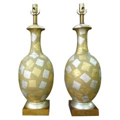 Paar Hollywood-Regency-Lampen mit Harlekin-Lampen, Gold und Silber vergoldet