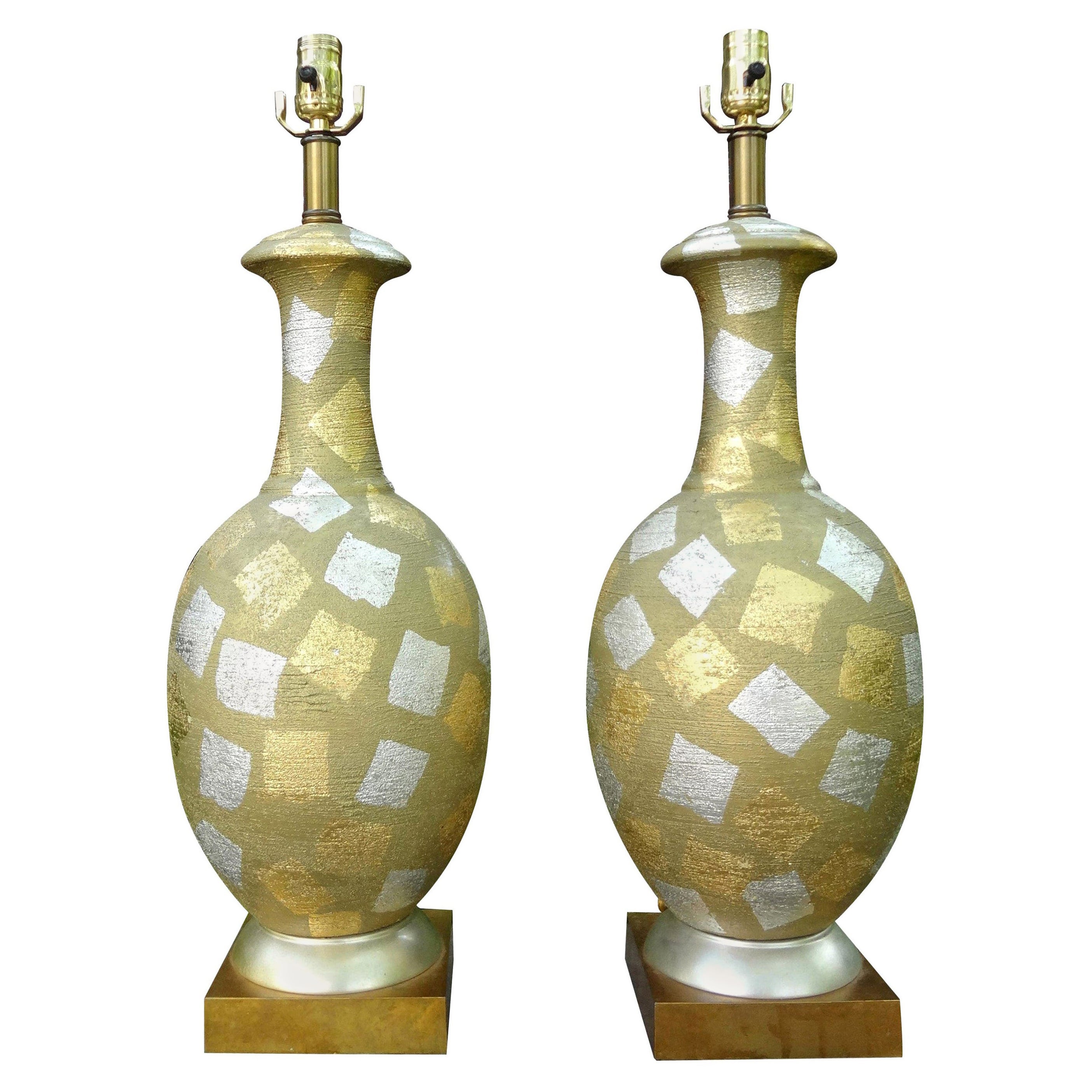 Pair of Hollywood Regency Gold and Silver Gilt Harlequin Lamps