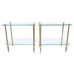 Pair of French Maison Bagues Attributed Brass and Glass Tables