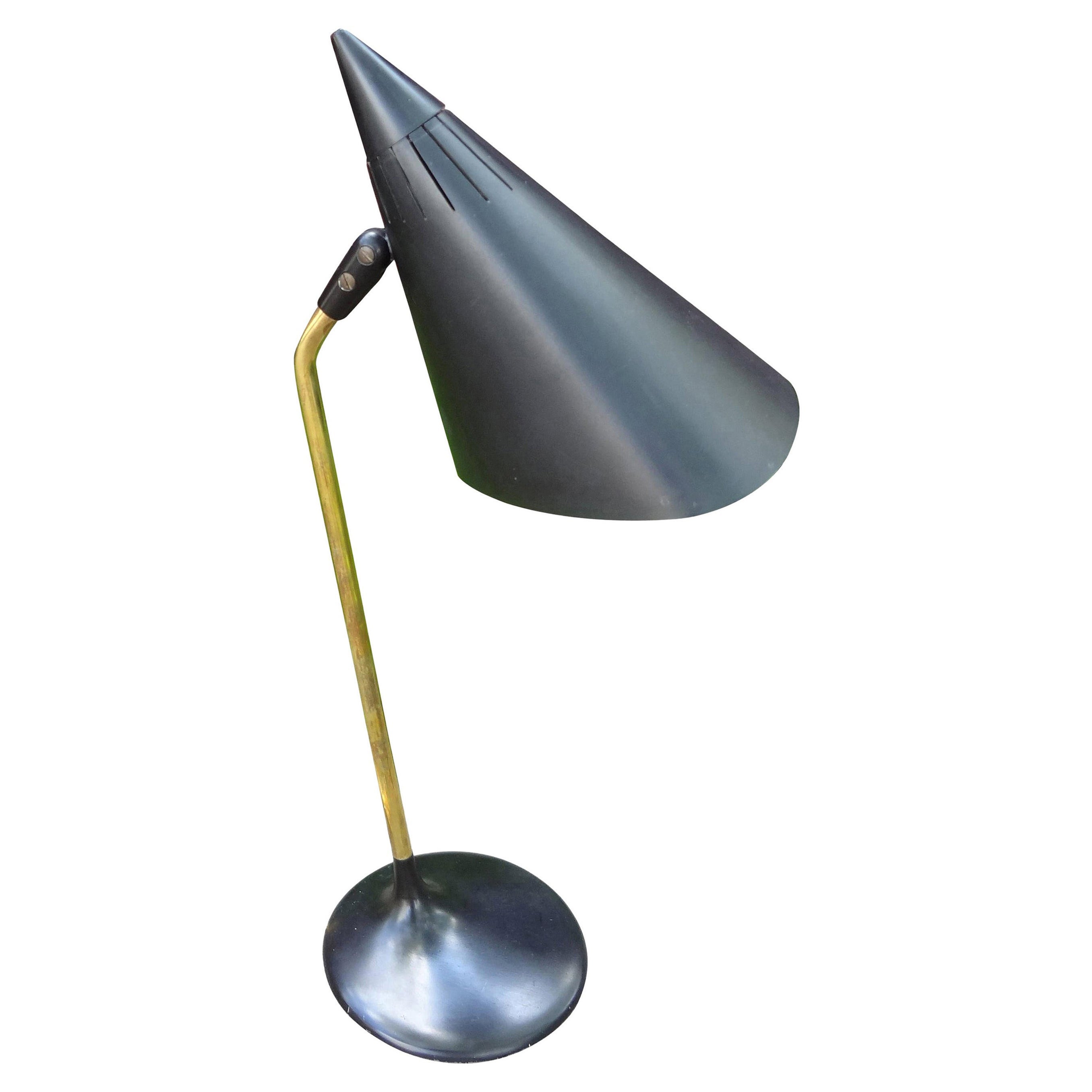 Modernist Brass Desk Lamp with Cone Shaped Shade
