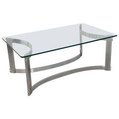Rectangular Coffee Table with Glass Top and Curved Chrome Base