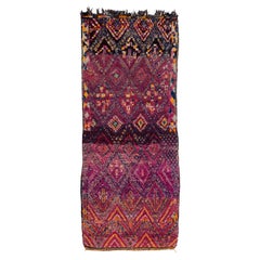 Antique Collectible Diamond Purple Violet Moroccan Wool Shag Midcentury Area Rug