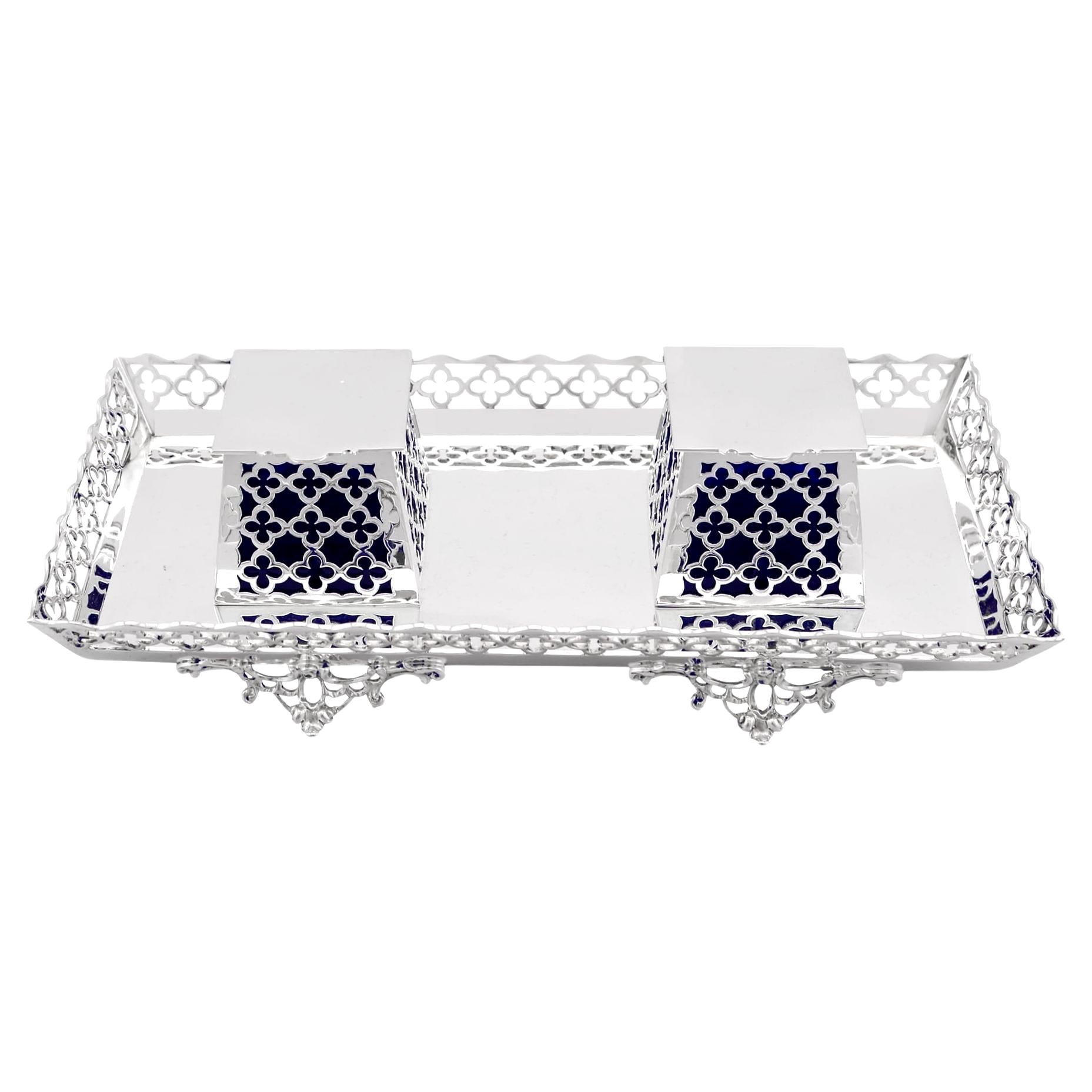 20th Century Sterling Silver Galleried Double Inkstand For Sale