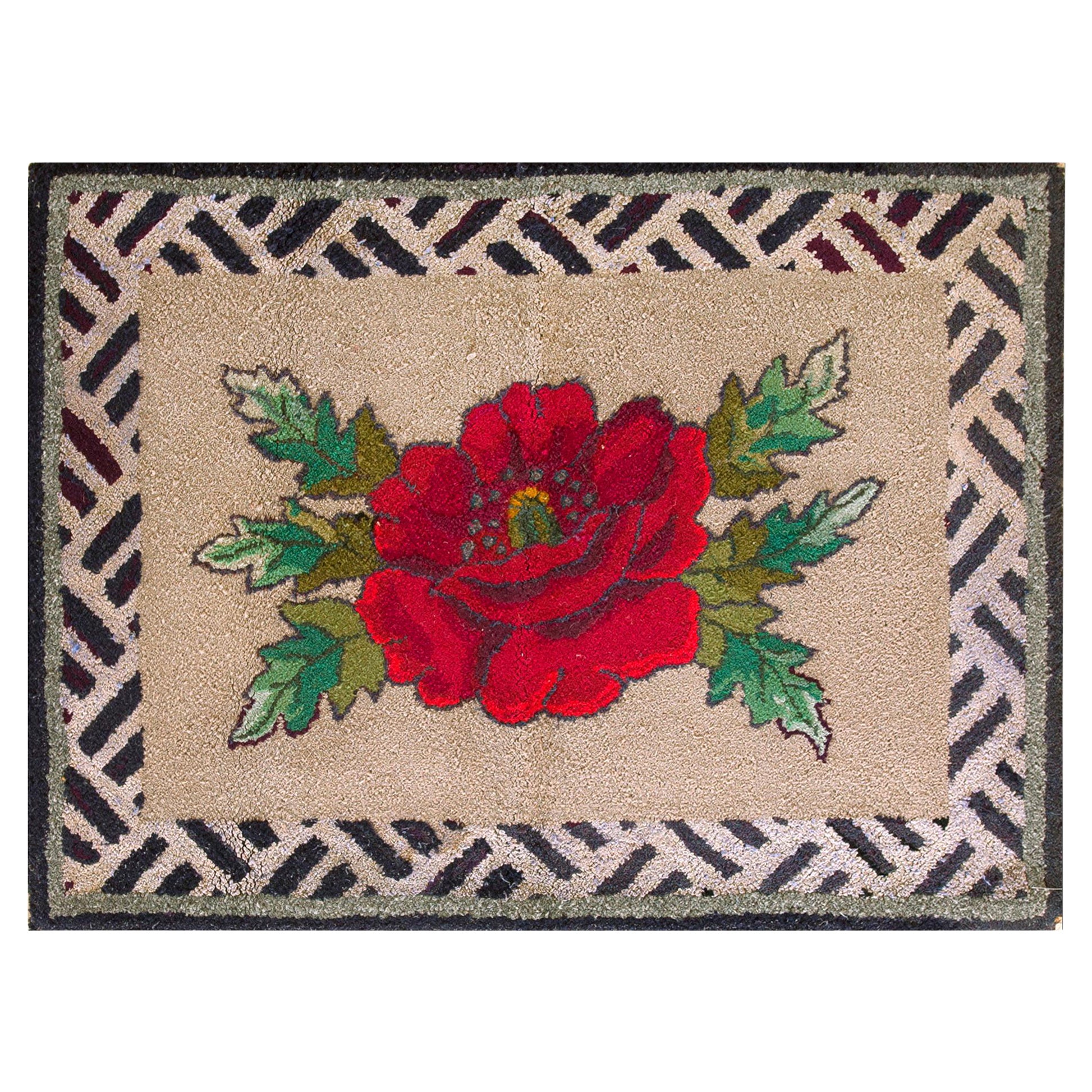 Antique American Hooked Rug 2' 3" x 3' 1" For Sale