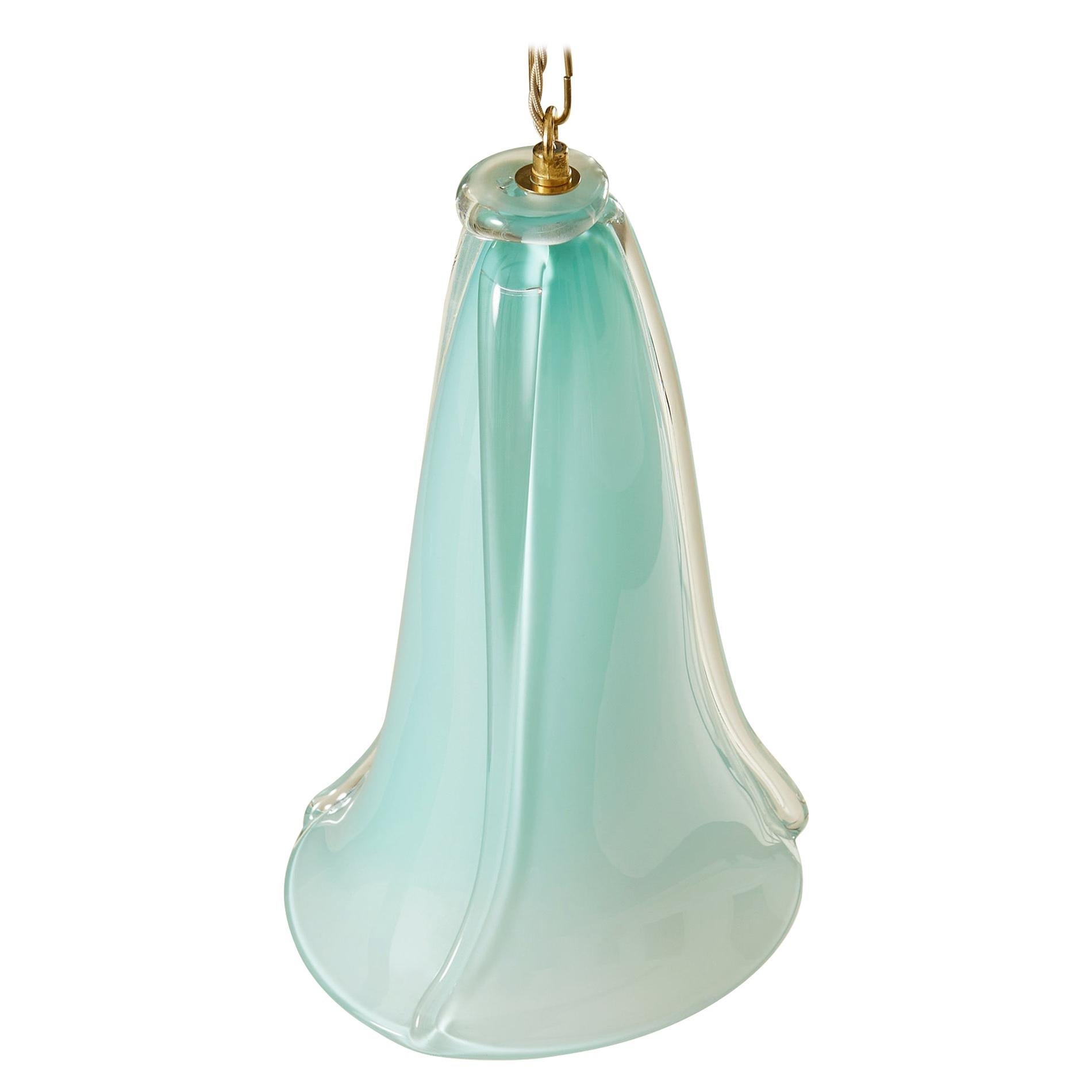 1970s handblown Italian Murano turquoise aqua fluted Pendant For Sale
