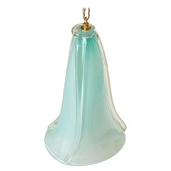 1970er Jahre mundgeblasen Italienisch Murano türkis aqua geriffelt Anhänger