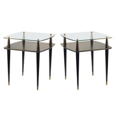 Pair of 1950's Black Square Side Tables  in the style ofEdoardo Paoli