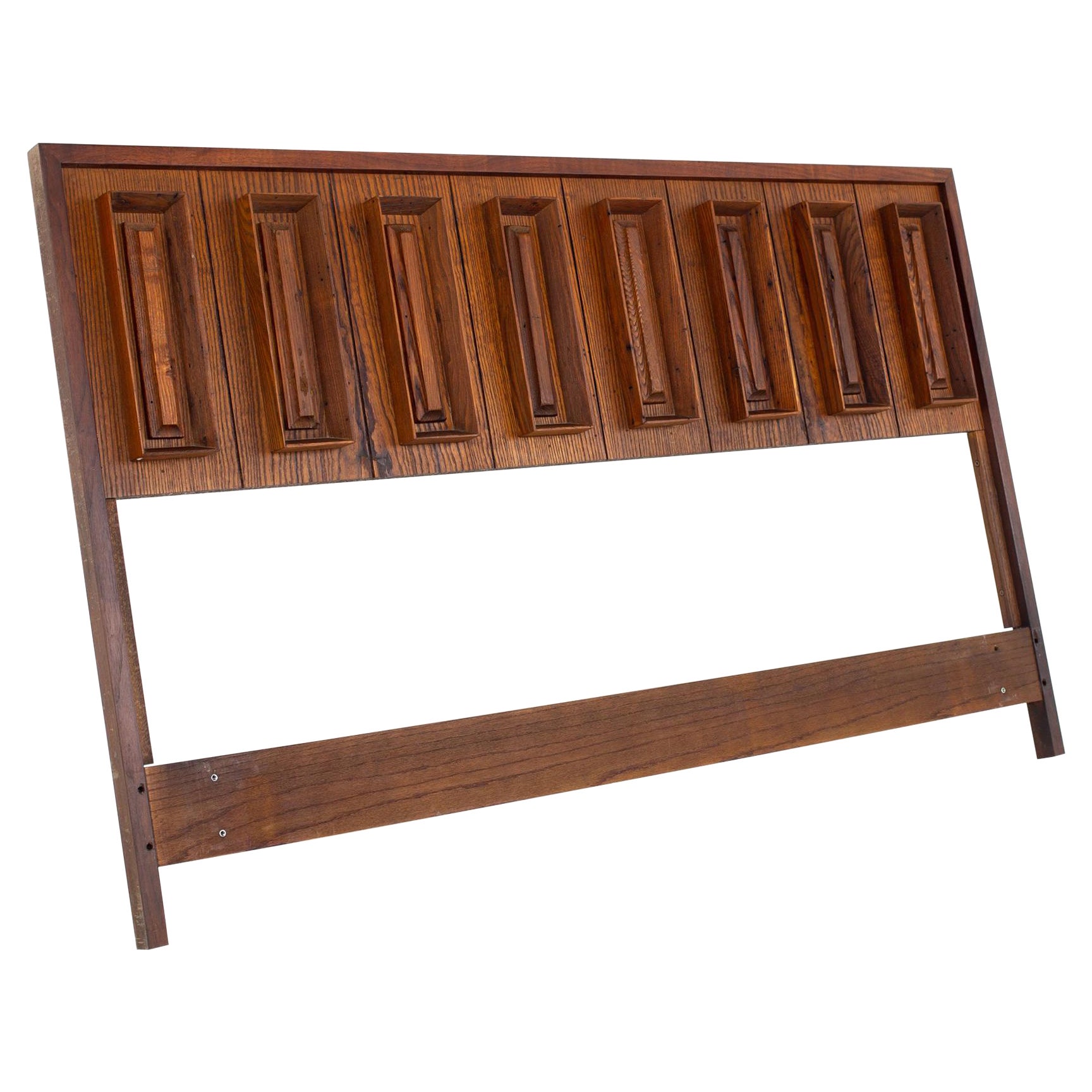 Dillingham Mid Century Pecky Cypress and Walnut Queen Headboard For Sale