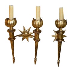 Ensemble d'appliques françaises en fer doré d'après Gilbert Poillerat
