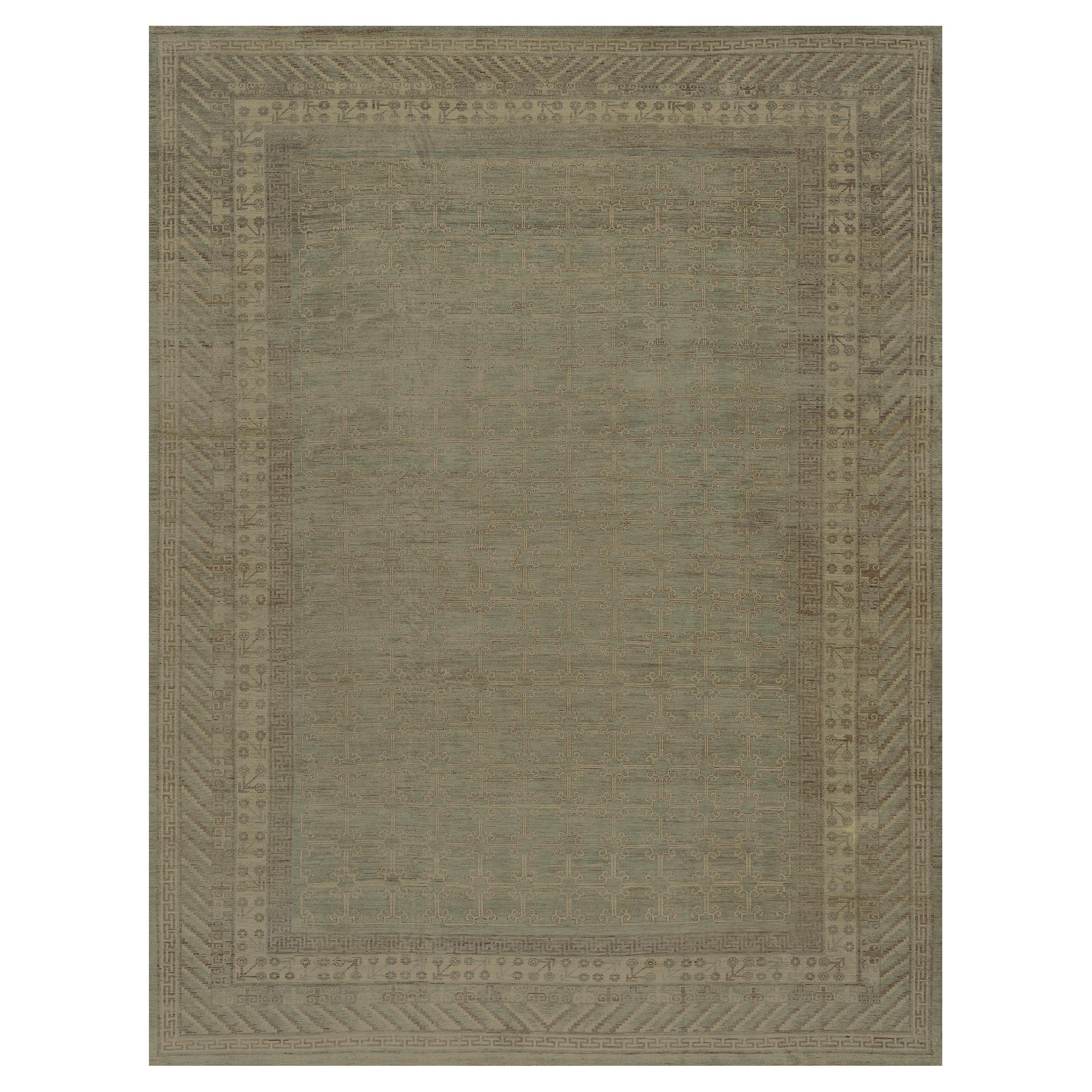Hand-woven Khotan Inspired Wool Rug For Sale